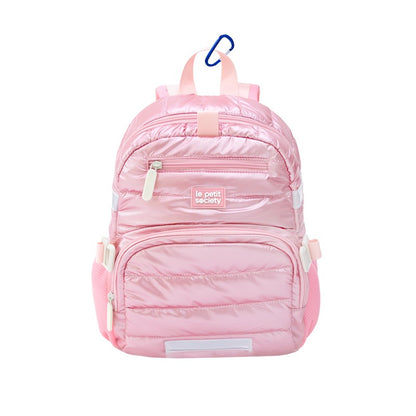 LPS Mini Backpack in pink puffer fabric with detachable chest buckle and front pocket