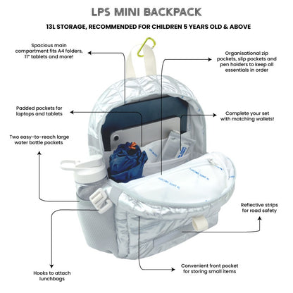 Mini Backpack in Silver Puffer by Le Petit Society — image 11