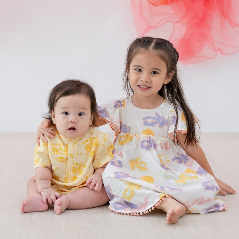Heritage Series - Girls Dress in Pastel Dragon Playground Print by Le Petit Society — image 4