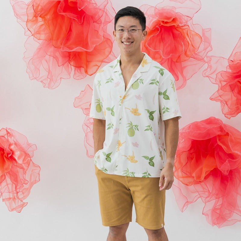 Heritage Series - Men's Camp Collar Shirt in Tropical Durian Print by Le Petit Society