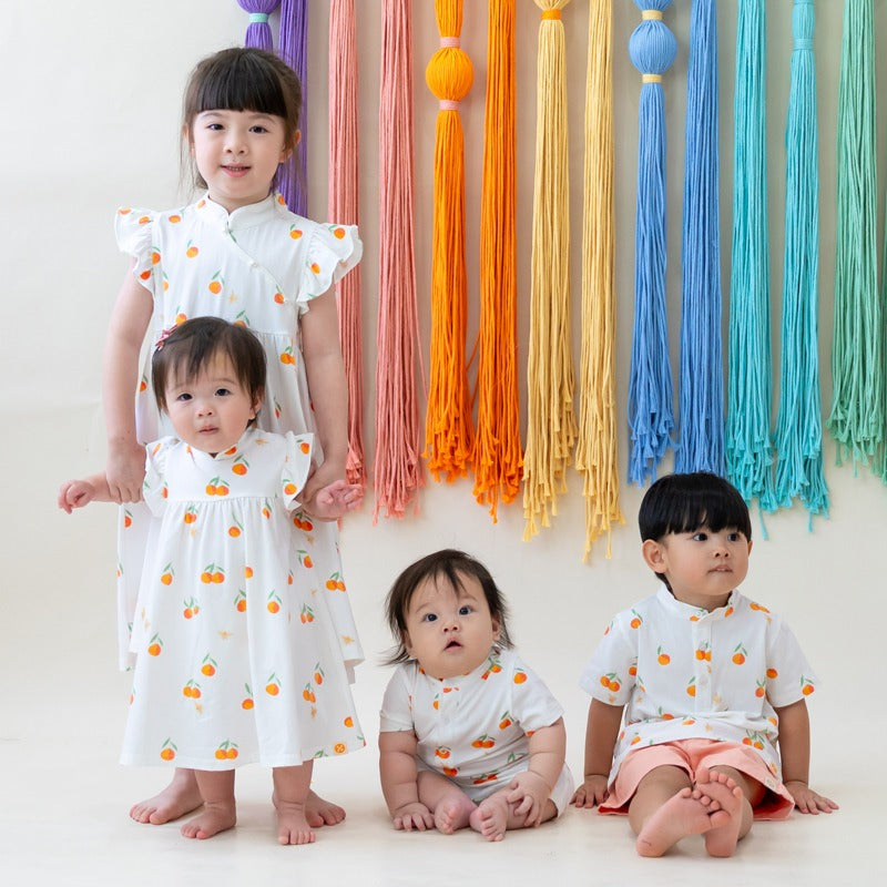 Mandarin Orange Series - Baby Jersey Romper in Classic Orange Print by Le Petit Society — image 2