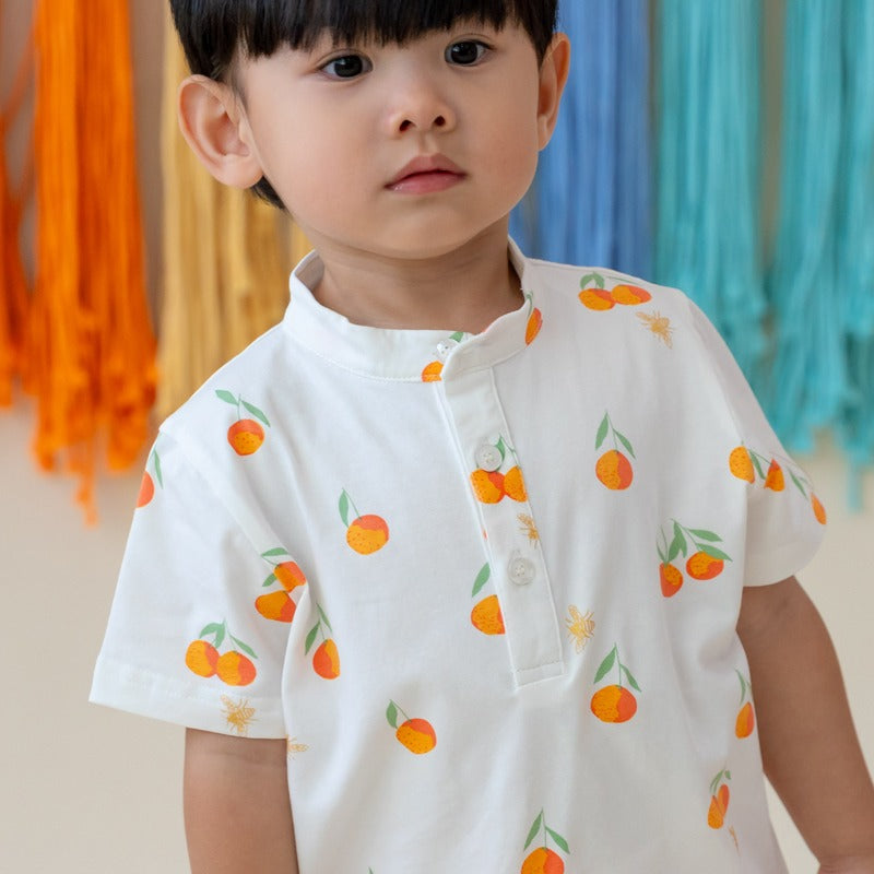 Mandarin Orange Series - Boys Jersey Shirt in Classic Orange Print by Le Petit Society — image 4