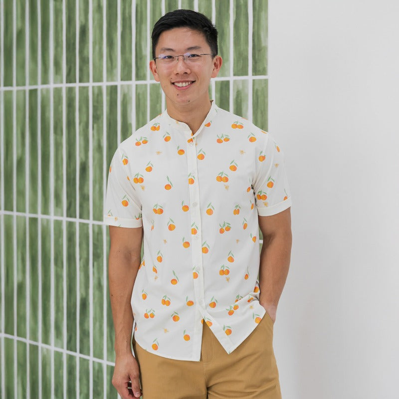 Mandarin Orange Series - Men's Mandarin Shirt in Classic Orange Print (Classic Fit) by Le Petit Society