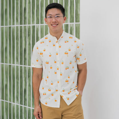 Mandarin Orange Series - Men's Mandarin Shirt in Classic Orange Print (Classic Fit) by Le Petit Society