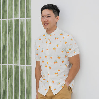 Mandarin Orange Series - Men's Mandarin Shirt in Classic Orange Print (Classic Fit) by Le Petit Society — image 5