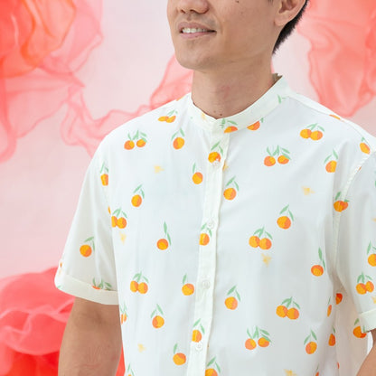 Mandarin Orange Series - Men's Mandarin Shirt in Classic Orange Print (Classic Fit) by Le Petit Society — image 3
