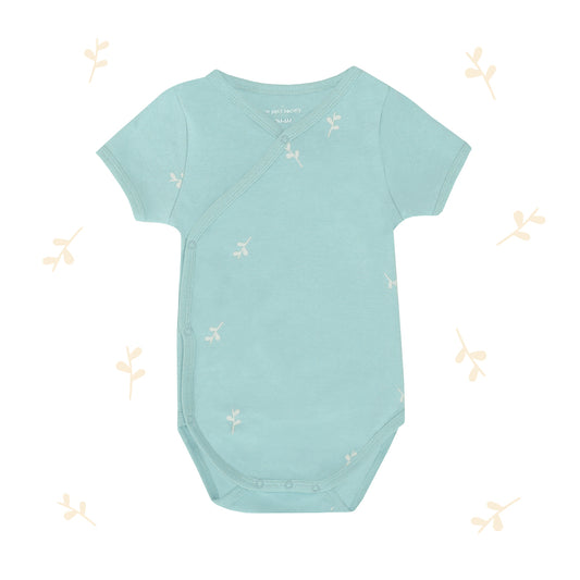 Baby Organic Kimono Romper in Leaf Print by Le Petit Society