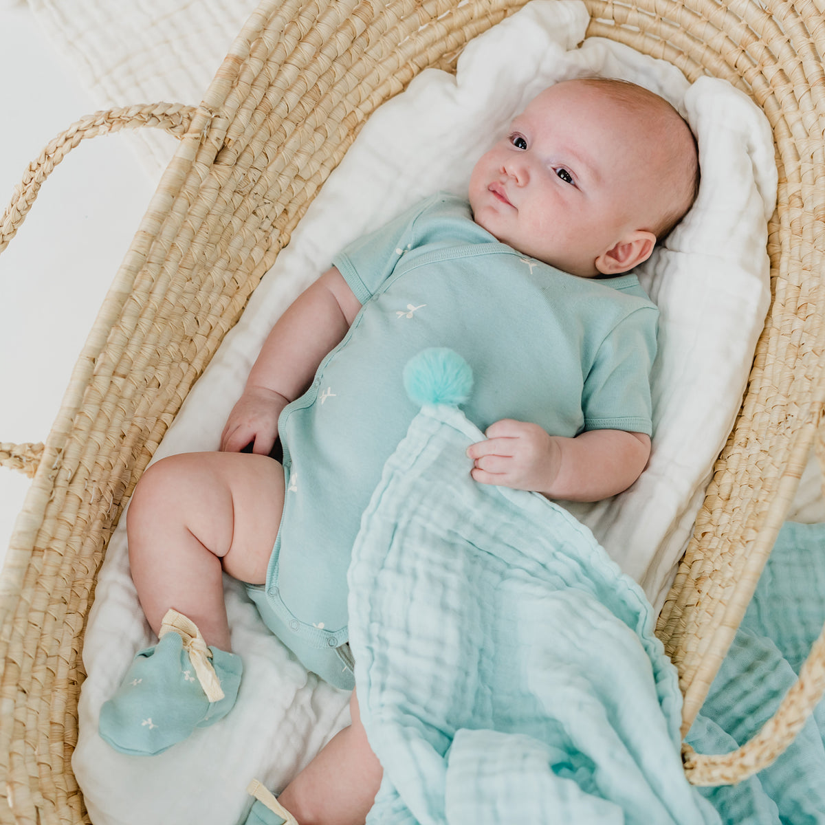Baby Organic Kimono Romper in Leaf Print by Le Petit Society — image 10