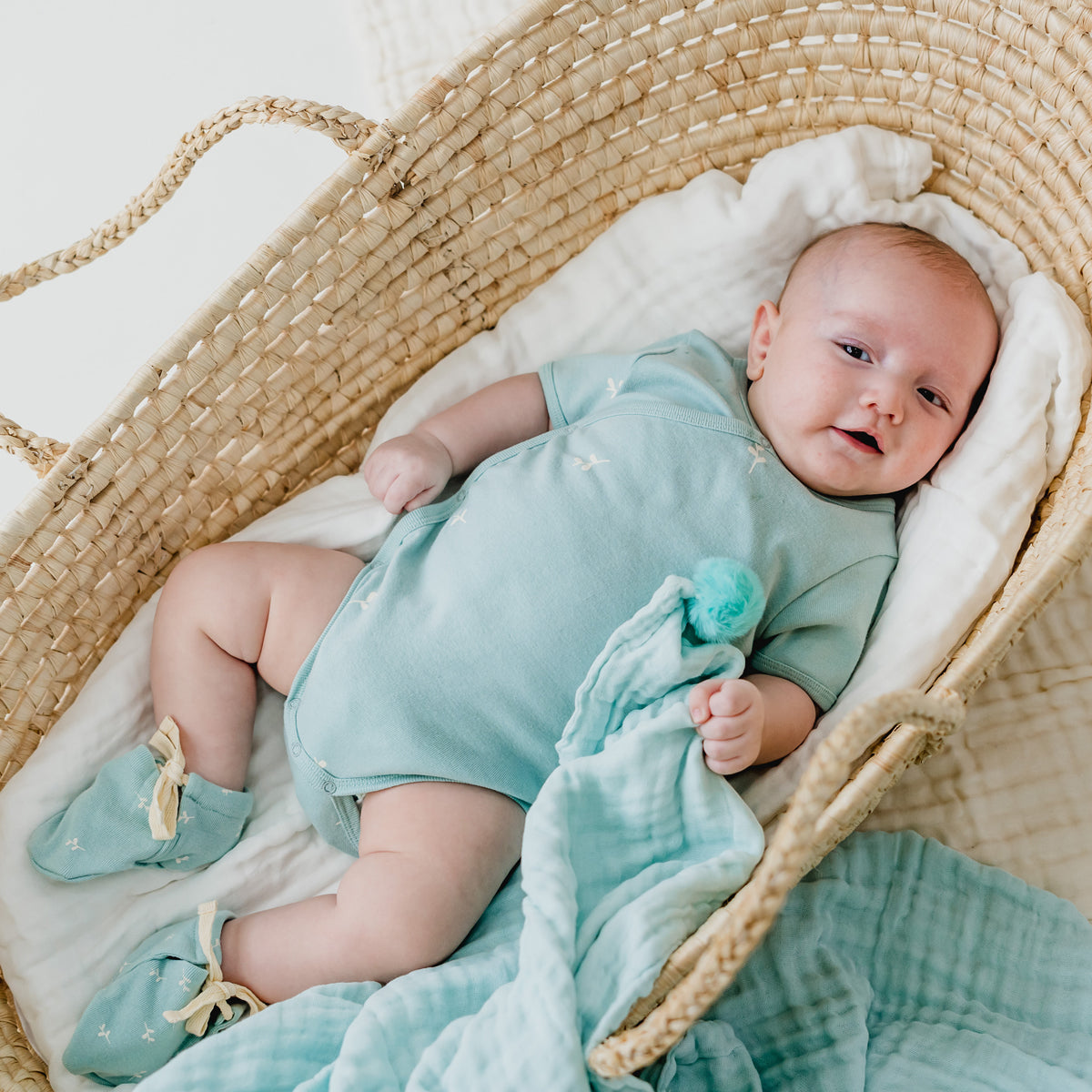 Baby Organic Kimono Romper in Leaf Print by Le Petit Society — image 11