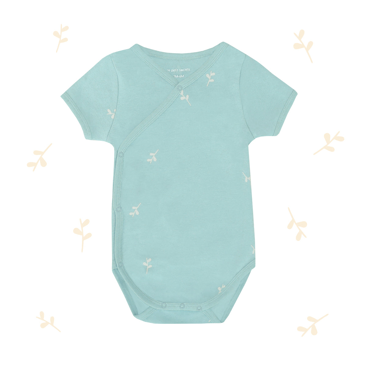 Baby Organic Kimono Romper in Leaf Print by Le Petit Society — image 16