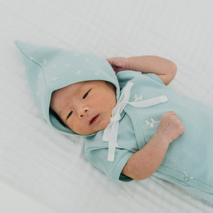 Baby Organic Kimono Romper in Leaf Print by Le Petit Society — image 4