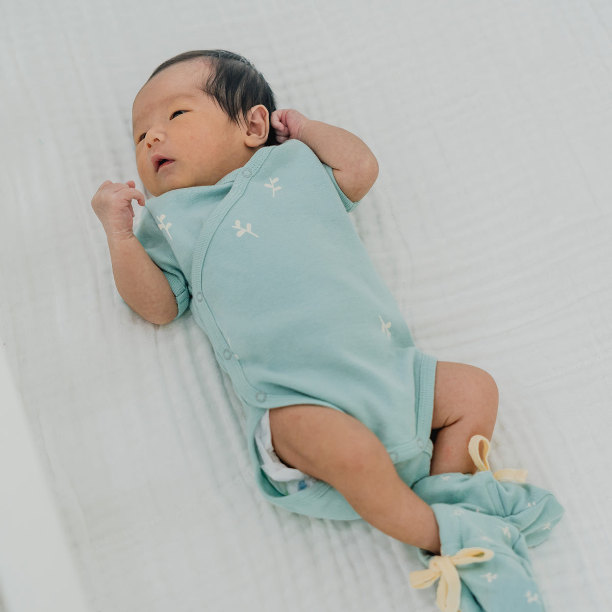 Baby Organic Kimono Romper in Leaf Print by Le Petit Society — image 5