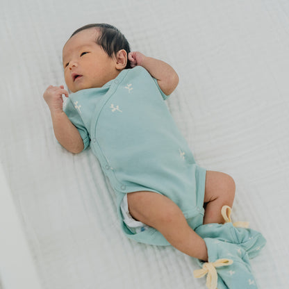 Baby Organic Kimono Romper in Leaf Print by Le Petit Society — image 5