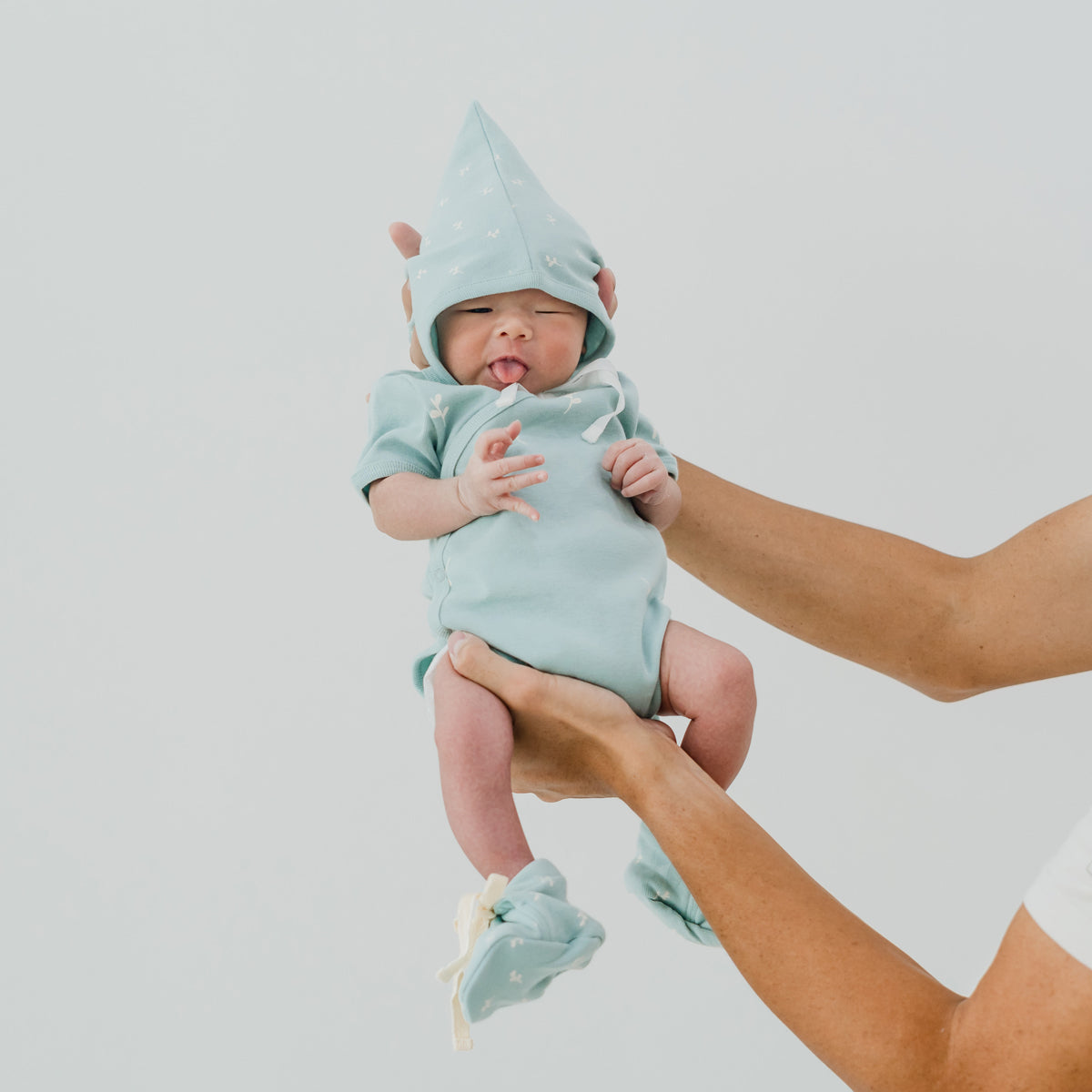 Baby Organic Kimono Romper in Leaf Print by Le Petit Society — image 6