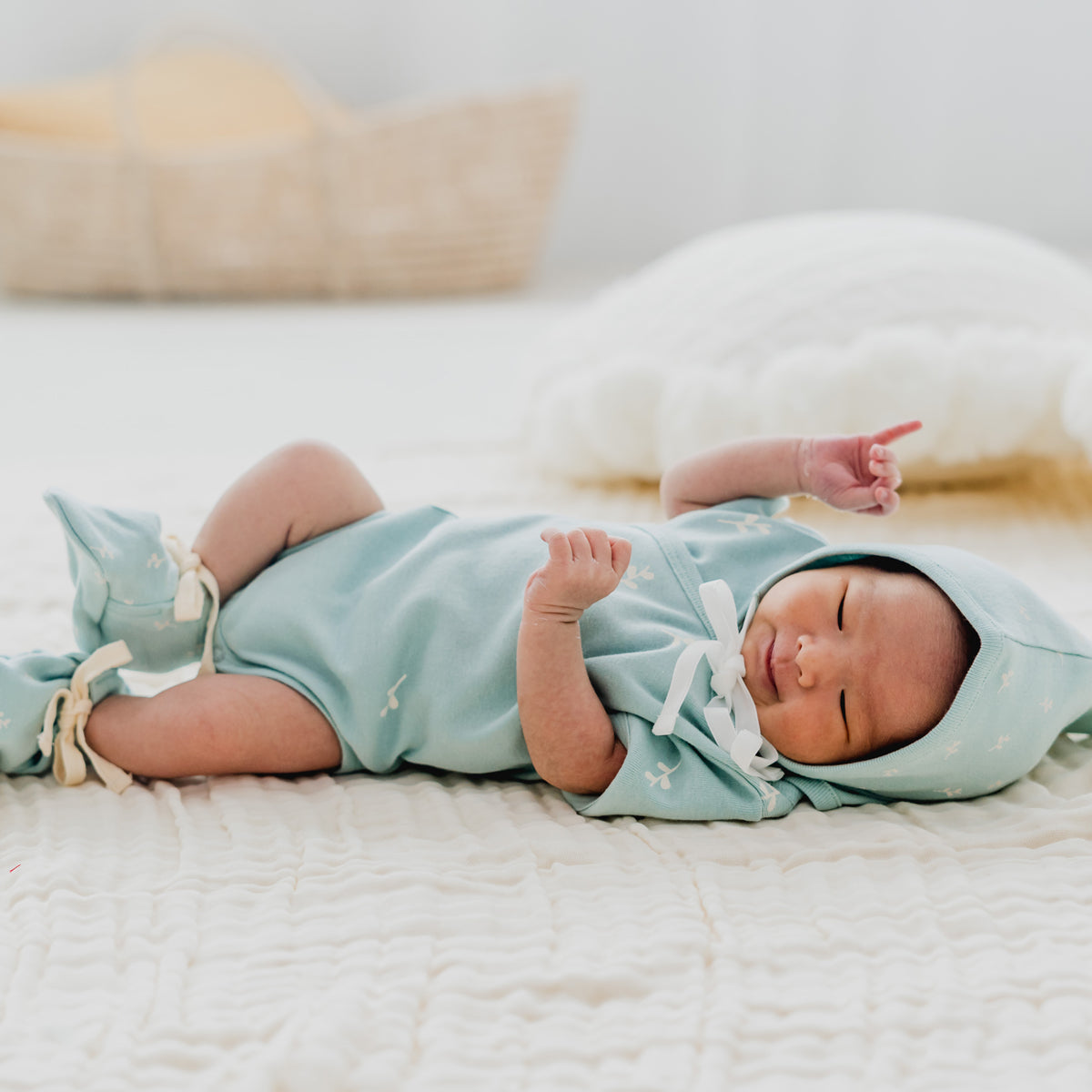 Baby Organic Kimono Romper in Leaf Print by Le Petit Society — image 7