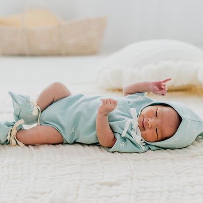 Baby Organic Kimono Romper in Leaf Print by Le Petit Society — image 7