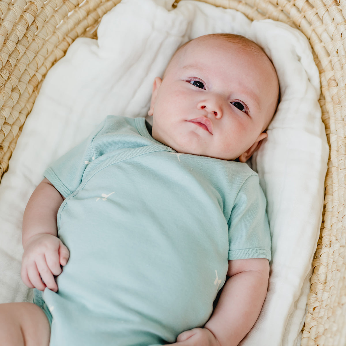 Baby Organic Kimono Romper in Leaf Print by Le Petit Society — image 9