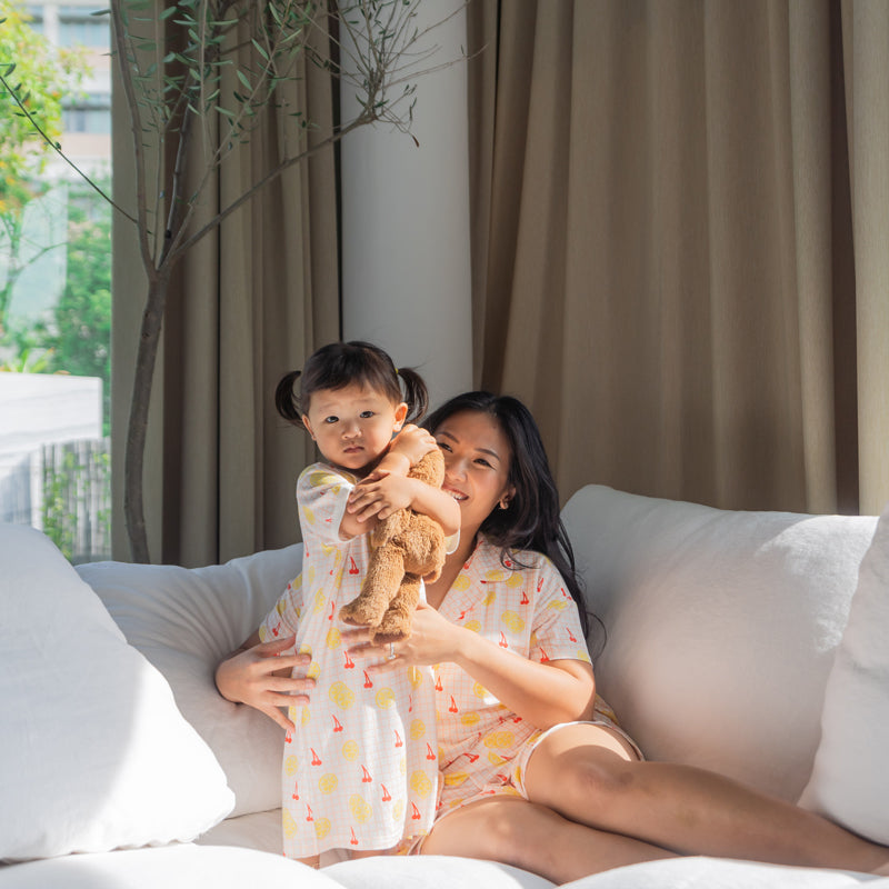 Loungewear - Girls Dress in Lemon & Cherry Print by Le Petit Society — image 3