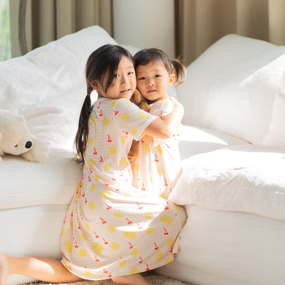 Loungewear - Girls Dress in Lemon & Cherry Print by Le Petit Society — image 2
