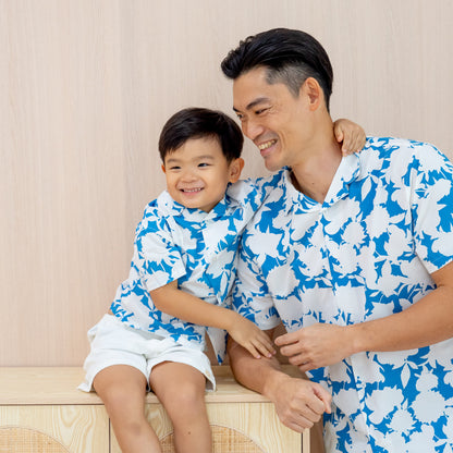 Garden Series - Boys Camp Collar Shirt in Blue Floral by Le Petit Society — image 3
