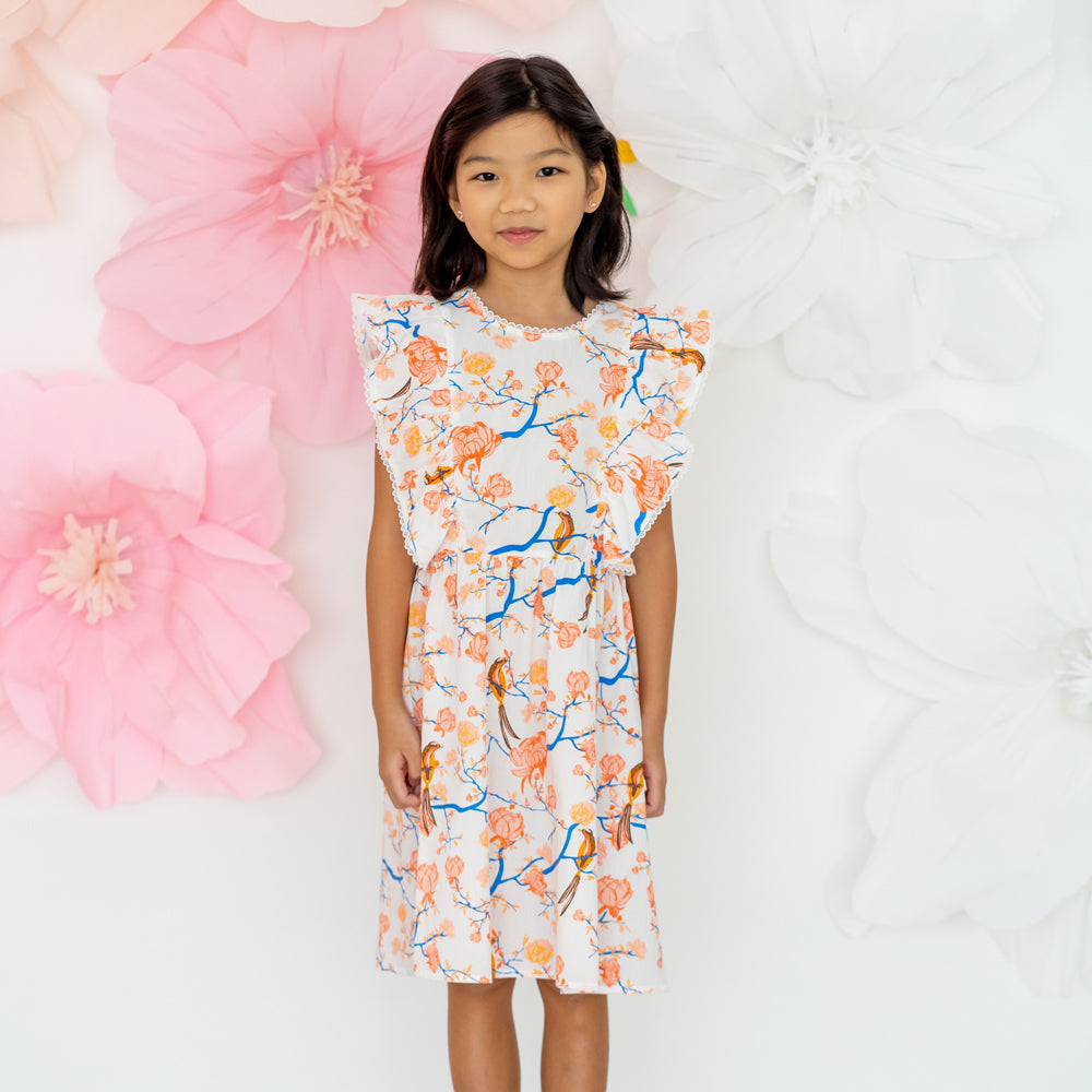 Garden Series - Girls Ruffled Dress in White Peony by Le Petit Society — image 7