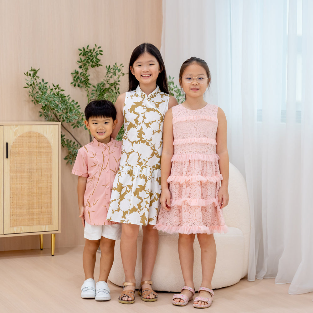 Garden Series - Girls Cheongsam in Ochre Floral by Le Petit Society — image 6