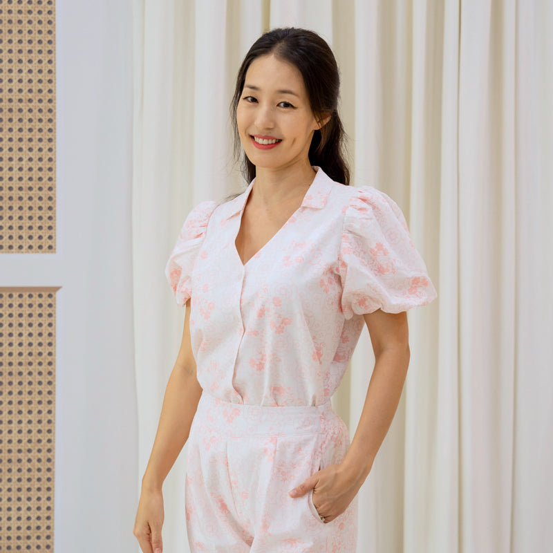 Chinese Motif Series - Ladies Blouse in Pink Floral Motif by Le Petit Society — image 8