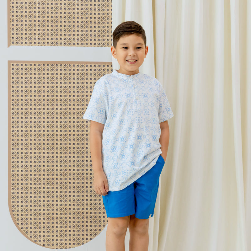 Bermuda Shorts with Adjustable Waistband in Cobalt Blue by Le Petit Society — image 2