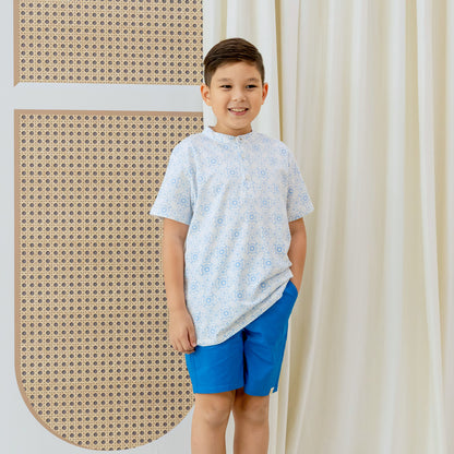 Chinese Motif Series - Boys Jersey Shirt in Blue Motif by Le Petit Society — image 6