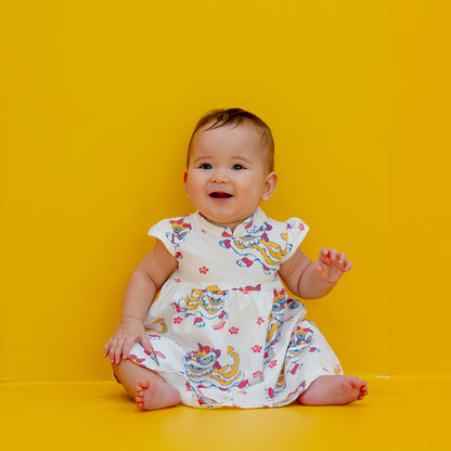 Lion Dance Series - Baby Girl Cheongsam in White Lion Print by Le Petit Society — image 8
