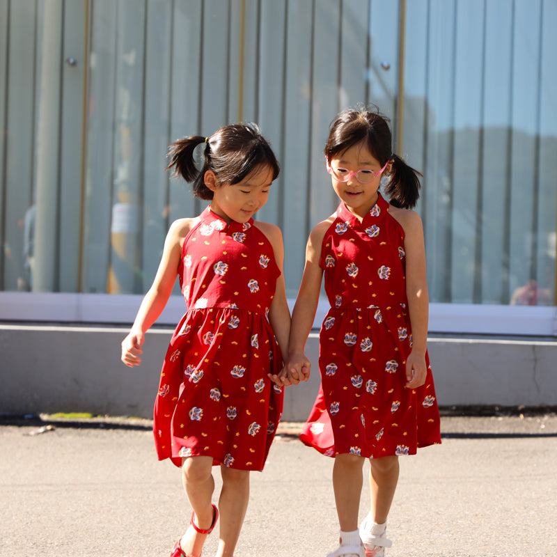 Lion Dance Series - Girls Halter Dress in Red by Le Petit Society — image 8