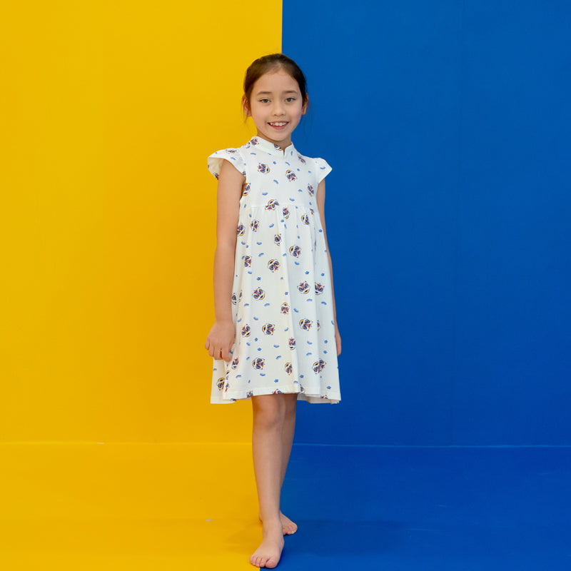 Lion Dance Series - Girls Jersey Dress in White by Le Petit Society — image 4