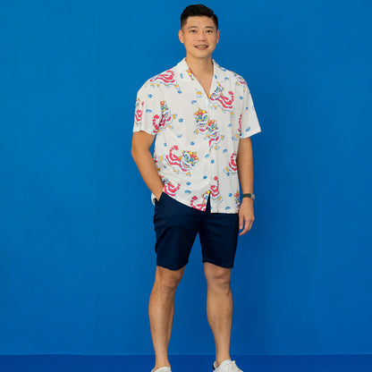 Lion Dance Series - Men's Camp Collar Shirt in Lion Print (Relaxed Fit) by Le Petit Society