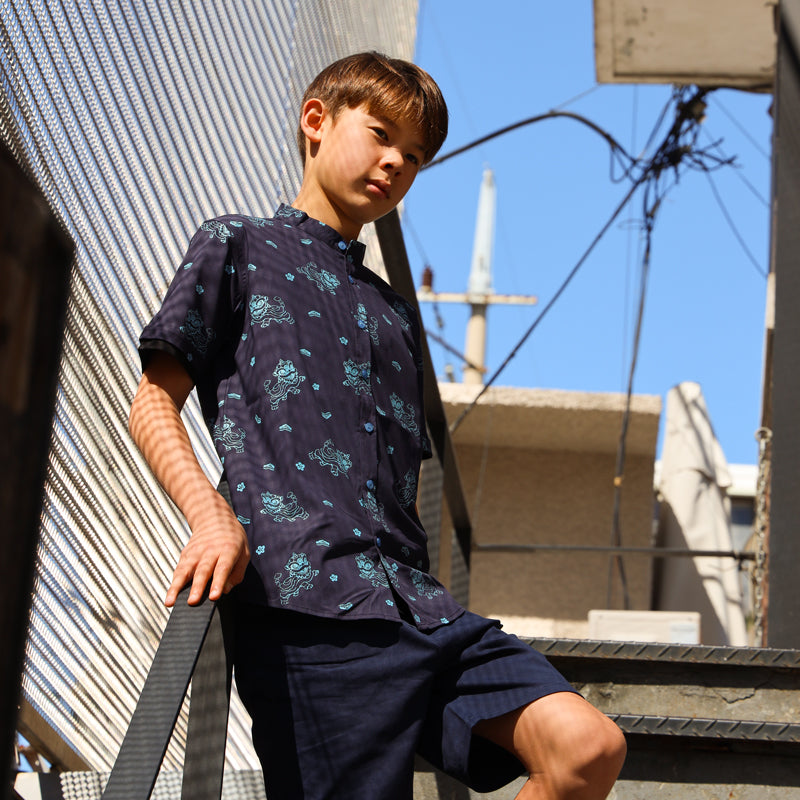 Lion Dance Series - Boys Shirt in Navy Lion Print by Le Petit Society — image 12