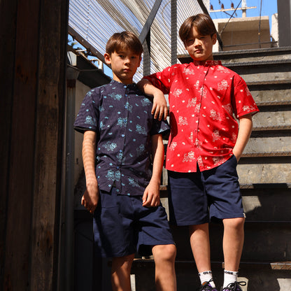 Lion Dance Series - Boys Shirt in Red Lion Print by Le Petit Society