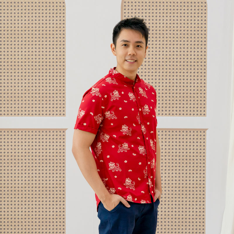 Lion Dance Series - Men's Shirt in Red Lion Print (Classic Fit) by Le Petit Society — image 5