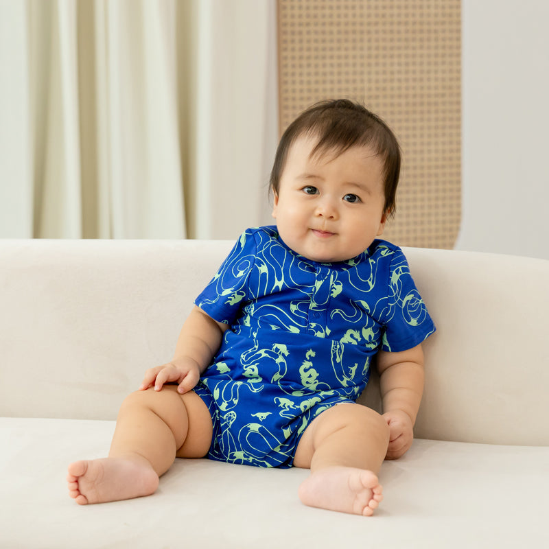 Zodiac Series - Baby Boy Jersey Romper in Blue Snake Print by Le Petit Society — image 8