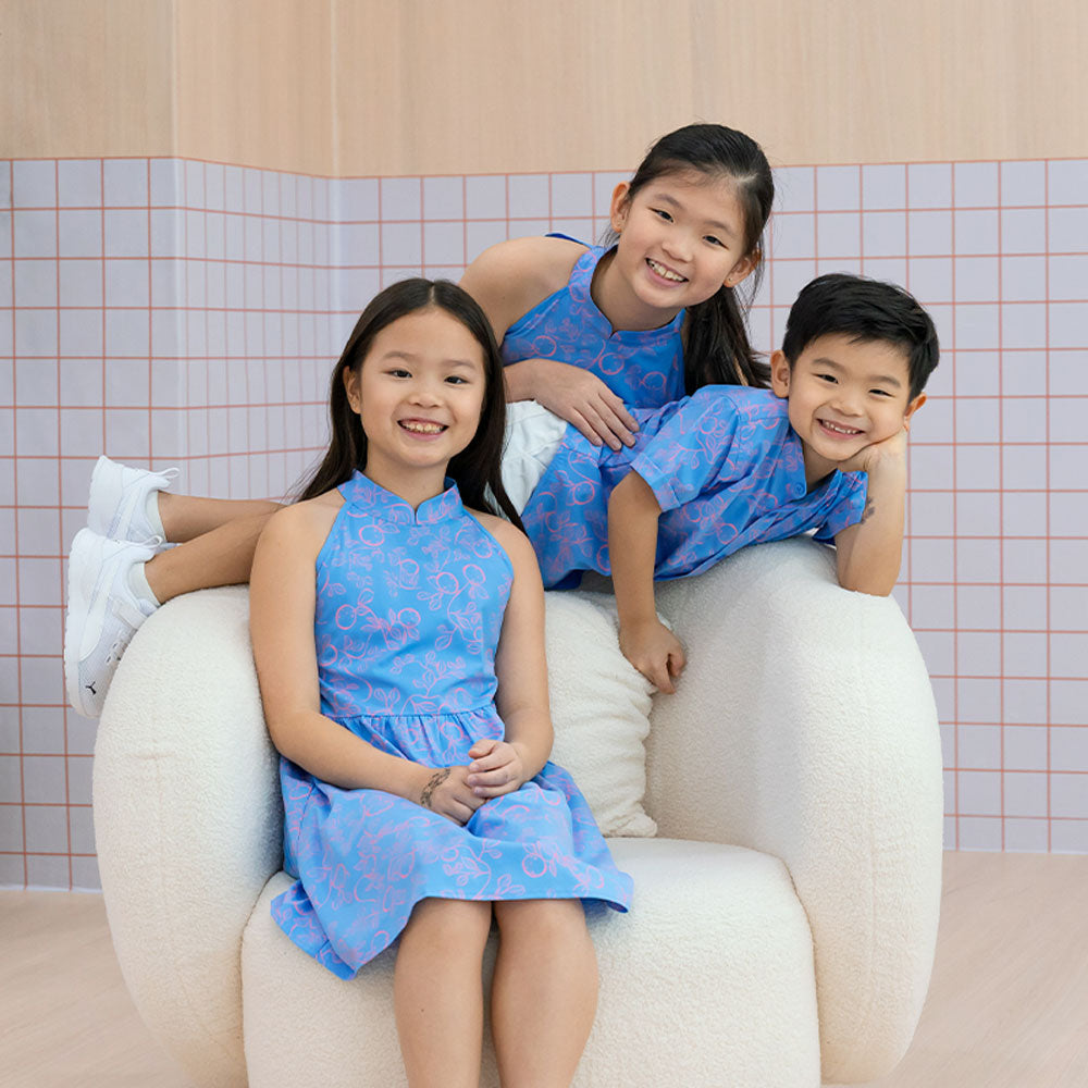 Mandarin Orange Series - Girls Halter Cheongsam in Blue by Le Petit Society — image 3