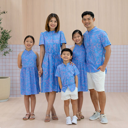 Mandarin Orange Series - Ladies Button Down Dress in Blue by Le Petit Society — image 3