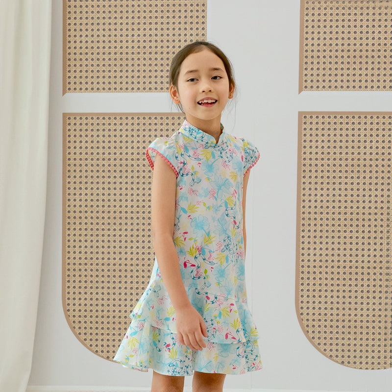Zodiac Series - Girls Cheongsam in White Floral Snake Print by Le Petit Society — image 7