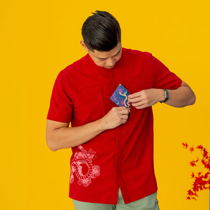 Zodiac Series - Men's Camp Collar Shirt in Red with Double Pockets (Relaxed Fit) by Le Petit Society — image 3