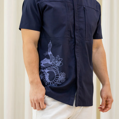 Zodiac Series - Men's Camp Collar Shirt in Navy with Double Pockets (Relaxed Fit) by Le Petit Society — image 2