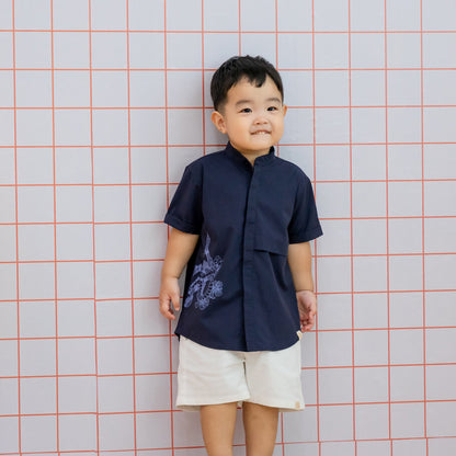 Zodiac Series - Boys Shirt in Navy Snake Print by Le Petit Society
