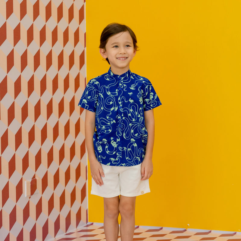 Zodiac Series - Boys Shirt in Blue Snake Print by Le Petit Society — image 9