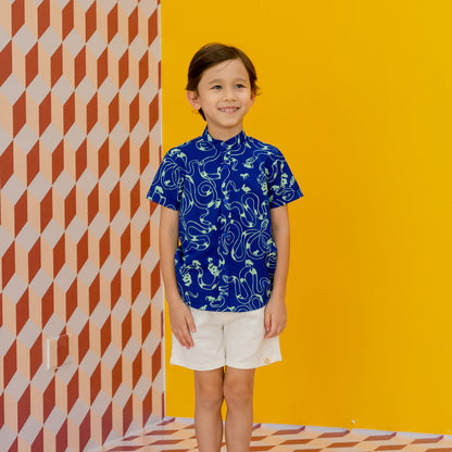 Zodiac Series - Boys Shirt in Blue Snake Print by Le Petit Society — image 13