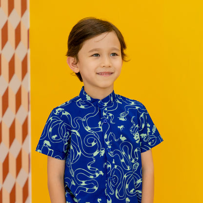 Zodiac Series - Boys Shirt in Blue Snake Print by Le Petit Society — image 7