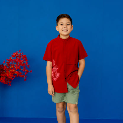 Zodiac Series - Boys Shirt in Red Snake Print by Le Petit Society — image 10