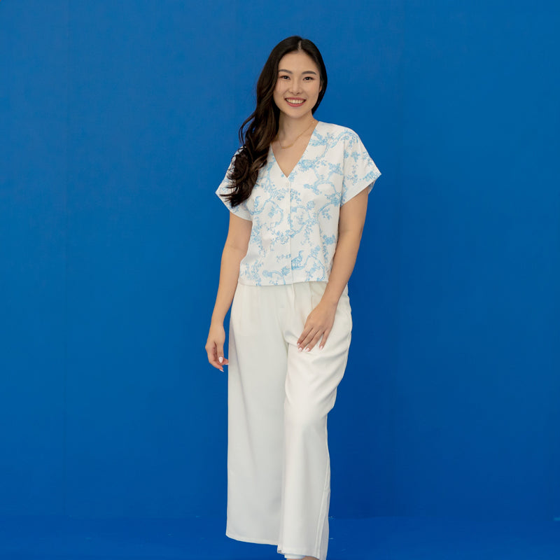 Heritage Series - Ladies Blouse in Floral Porcelain Print by Le Petit Society