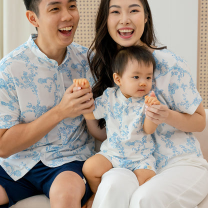 Heritage Series - Baby Boy Jersey Romper in Floral Porcelain Print by Le Petit Society — image 2