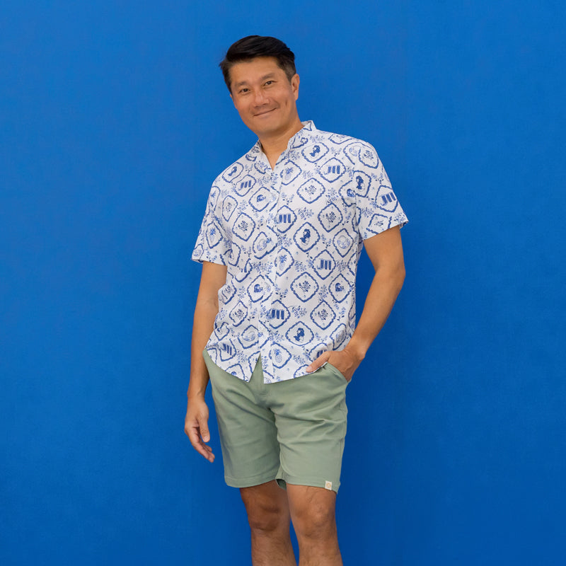 Heritage Series - Men's Shirt in Porcelain Motif (Classic Fit) by Le Petit Society